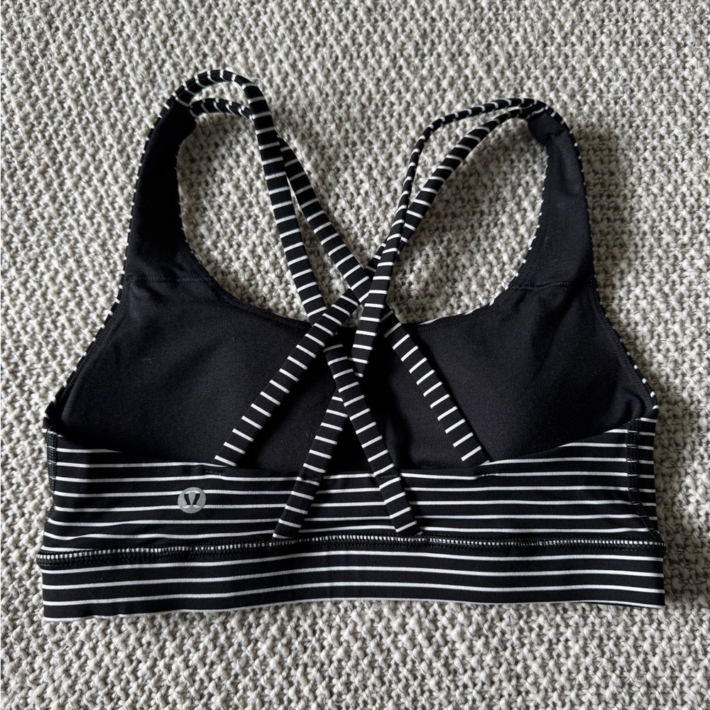 lululemon energy racerback sports bra black and white striped women’s size 4